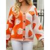 imageECOWISH Women Floral Cropped Cardigan Fall Long Sleeve Button Down Fuzzy Heart Print Knit Sweaters Casual Y2k OuterwearStrawberryorange