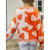 imageECOWISH Women Floral Cropped Cardigan Fall Long Sleeve Button Down Fuzzy Heart Print Knit Sweaters Casual Y2k OuterwearStrawberryorange