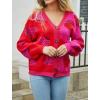 imageECOWISH Women Floral Cropped Cardigan Fall Long Sleeve Button Down Fuzzy Heart Print Knit Sweaters Casual Y2k OuterwearStrawberryred