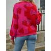 imageECOWISH Women Floral Cropped Cardigan Fall Long Sleeve Button Down Fuzzy Heart Print Knit Sweaters Casual Y2k OuterwearStrawberryred