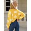 imageECOWISH Women Floral Cropped Cardigan Fall Long Sleeve Button Down Fuzzy Heart Print Knit Sweaters Casual Y2k OuterwearYellow