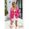 imageECOWISH Women Floral Cropped Cardigan Fall Long Sleeve Button Down Fuzzy Heart Print Knit Sweaters Casual Y2k Outerwear460rose Red