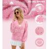 imageECOWISH Women Floral Cropped Cardigan Fall Long Sleeve Button Down Fuzzy Heart Print Knit Sweaters Casual Y2k Outerwear460rose Red