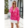 imageECOWISH Women Floral Cropped Cardigan Fall Long Sleeve Button Down Fuzzy Heart Print Knit Sweaters Casual Y2k Outerwear460rose Red