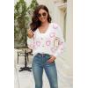 imageECOWISH Women Floral Cropped Cardigan Fall Long Sleeve Button Down Fuzzy Heart Print Knit Sweaters Casual Y2k Outerwear460white