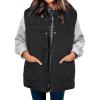imageECOWISH Puffer Vest Women 2025 Sleeveless Quilted Jacket Bow Button Zip Up Fall Winter Coat Padded Gilet OuterwearBlack
