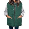 imageECOWISH Puffer Vest Women 2025 Sleeveless Quilted Jacket Bow Button Zip Up Fall Winter Coat Padded Gilet OuterwearGreen