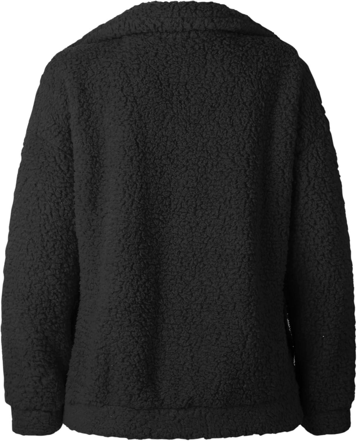 imageECOWISH Women Jacket Winter Coat  2025 Fur Fleece Long Sleeve Sherpa Faux Fuzzy Fall Teddy Fluffy Zip Lapel OutfitsBlack
