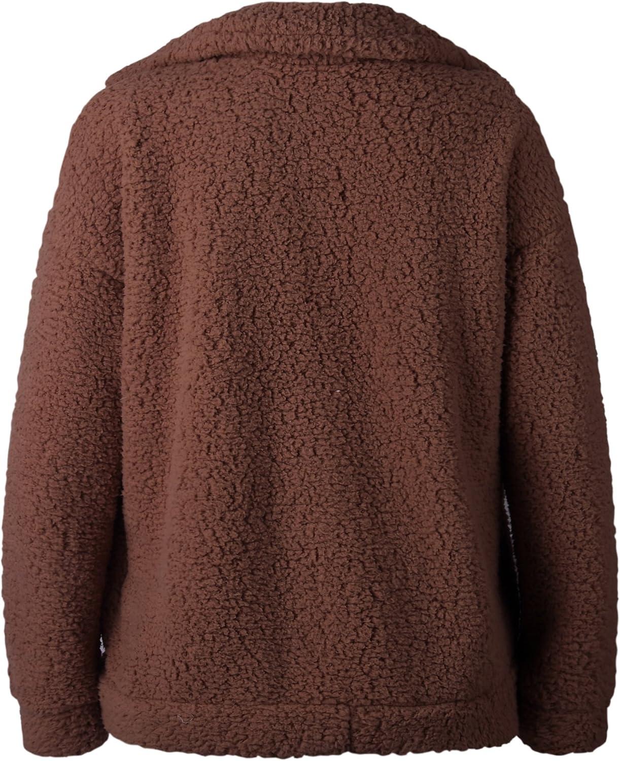 imageECOWISH Women Jacket Winter Coat  2025 Fur Fleece Long Sleeve Sherpa Faux Fuzzy Fall Teddy Fluffy Zip Lapel OutfitsCoffee