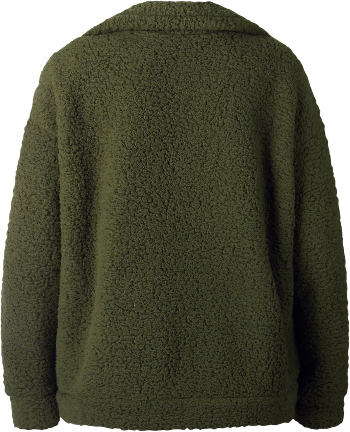 imageECOWISH Women Jacket Winter Coat  2025 Fur Fleece Long Sleeve Sherpa Faux Fuzzy Fall Teddy Fluffy Zip Lapel OutfitsGreen