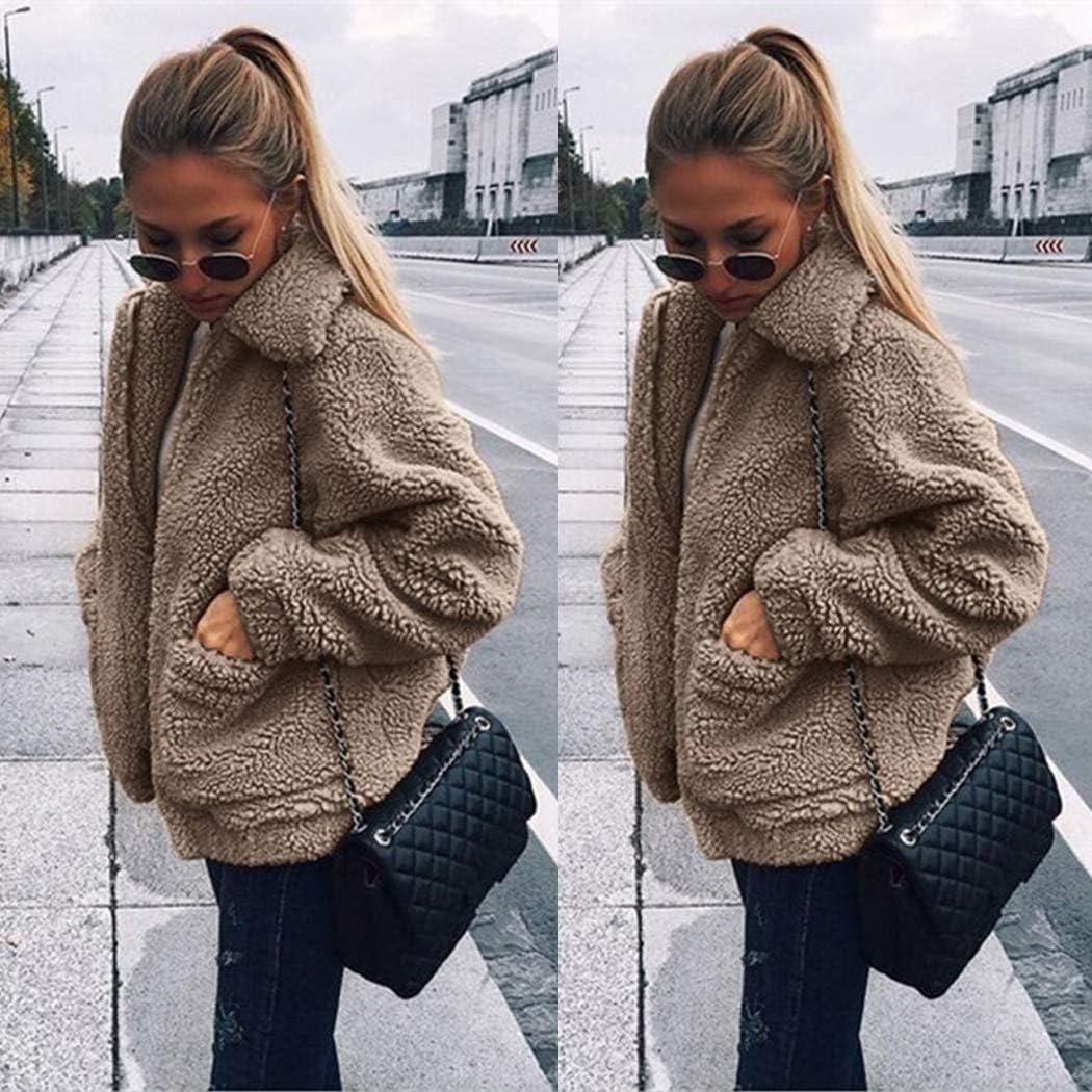 imageECOWISH Women Jacket Winter Coat  2025 Fur Fleece Long Sleeve Sherpa Faux Fuzzy Fall Teddy Fluffy Zip Lapel OutfitsKhaki