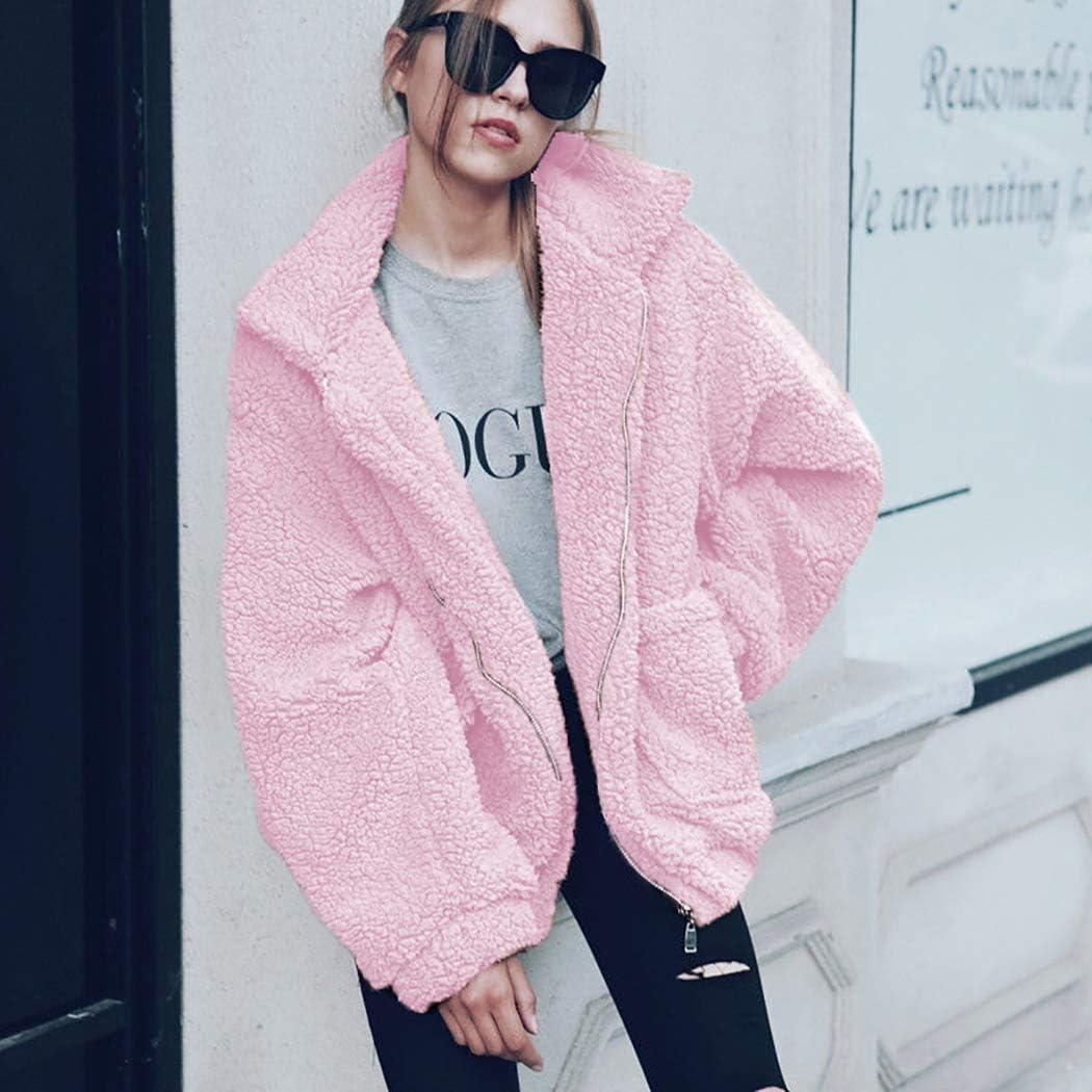 imageECOWISH Women Jacket Winter Coat  2025 Fur Fleece Long Sleeve Sherpa Faux Fuzzy Fall Teddy Fluffy Zip Lapel OutfitsPink