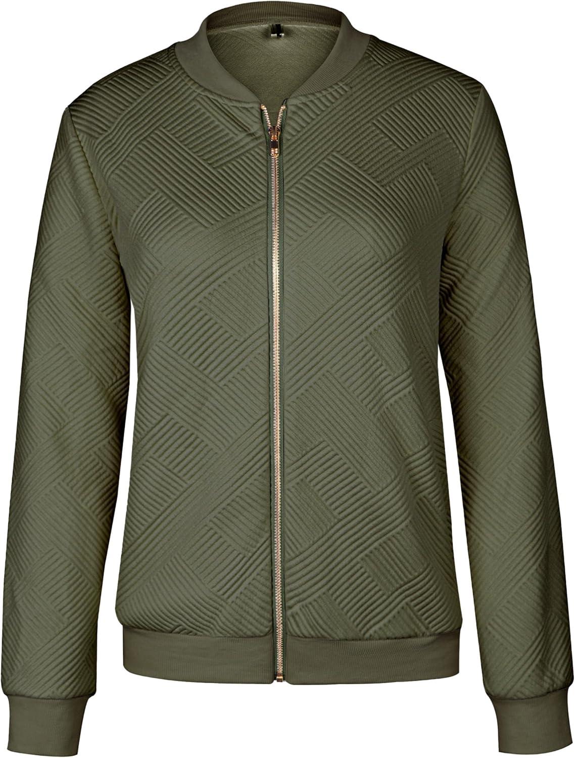 imageECOWISH Womens Casual Floral Zip Up Bomber Jacket Coat Lightweight Short Camo No Lining Outwear Tops Windbreaker with Pocket454green