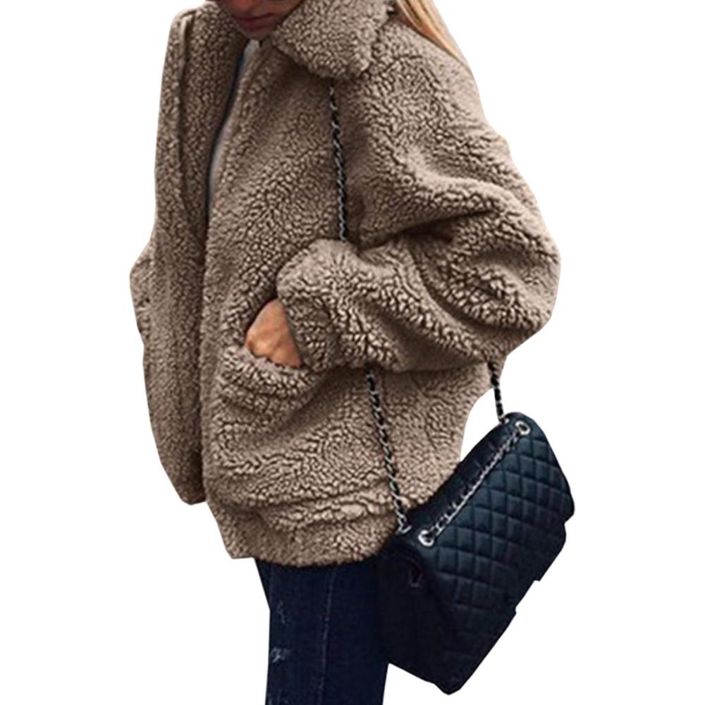 imageECOWISH Women Jacket Winter Coat  2025 Fur Fleece Long Sleeve Sherpa Faux Fuzzy Fall Teddy Fluffy Zip Lapel OutfitsKhaki