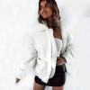 imageECOWISH Women Jacket Winter Coat  2025 Fur Fleece Long Sleeve Sherpa Faux Fuzzy Fall Teddy Fluffy Zip Lapel OutfitsWhite1