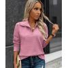 imageECOWISH Women Tops Quarter Zip Fall Winter Tunics Casual Oversized Pullover Ribbed Quilted V Neck Collared Outfits Loose 202523pink