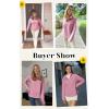 imageECOWISH Women Tops Quarter Zip Fall Winter Tunics Casual Oversized Pullover Ribbed Quilted V Neck Collared Outfits Loose 202523pink