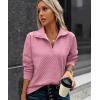 imageECOWISH Women Tops Quarter Zip Fall Winter Tunics Casual Oversized Pullover Ribbed Quilted V Neck Collared Outfits Loose 202523pink