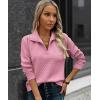 imageECOWISH Women Tops Quarter Zip Fall Winter Tunics Casual Oversized Pullover Ribbed Quilted V Neck Collared Outfits Loose 202523pink