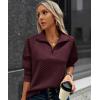 imageECOWISH Women Tops Quarter Zip Fall Winter Tunics Casual Oversized Pullover Ribbed Quilted V Neck Collared Outfits Loose 202523wine Red