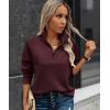 imageECOWISH Women Tops Quarter Zip Fall Winter Tunics Casual Oversized Pullover Ribbed Quilted V Neck Collared Outfits Loose 202523wine Red