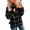 imageECOWISH Women Fall Pullover Sweater Turtleneck Plaid Long Sleeve Loose Casual Chunky Checked Knit Winter Sweaters Jumper Tops014black1