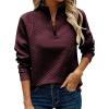 imageECOWISH Women Tops Quarter Zip Fall Winter Tunics Casual Oversized Pullover Ribbed Quilted V Neck Collared Outfits Loose 202523wine Red