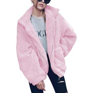 imageECOWISH Women Jacket Winter Coat  2025 Fur Fleece Long Sleeve Sherpa Faux Fuzzy Fall Teddy Fluffy Zip Lapel OutfitsPink