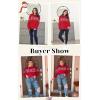 imageECOWISH Bow Sweater Women Christmas Casual Long Sleeve Knit Tops Crew Neck Jumper Pullover Oversized Outfit Fall Winter 2025Red