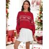 imageECOWISH Bow Sweater Women Christmas Casual Long Sleeve Knit Tops Crew Neck Jumper Pullover Oversized Outfit Fall Winter 2025Red