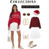 imageECOWISH Bow Sweater Women Christmas Casual Long Sleeve Knit Tops Crew Neck Jumper Pullover Oversized Outfit Fall Winter 2025Red