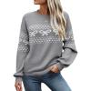 imageECOWISH Bow Sweater Women Christmas Casual Long Sleeve Knit Tops Crew Neck Jumper Pullover Oversized Outfit Fall Winter 2025Gray