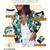 imageECOWISH Womens Casual Floral Zip Up Bomber Jacket Coat Lightweight Short Camo No Lining Outwear Tops Windbreaker with Pocket333emerald Green