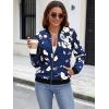 imageECOWISH Womens Casual Floral Zip Up Bomber Jacket Coat Lightweight Short Camo No Lining Outwear Tops Windbreaker with Pocket333navy Blue