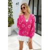 imageECOWISH Women Floral Cropped Cardigan Fall Long Sleeve Open Front Fuzzy Daisy Print Knit Sweaters Casual Y2k Outerwear460rose Red