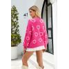 imageECOWISH Women Floral Cropped Cardigan Fall Long Sleeve Open Front Fuzzy Daisy Print Knit Sweaters Casual Y2k Outerwear460rose Red