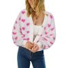 imageECOWISH Women Floral Cropped Cardigan Fall Long Sleeve Open Front Fuzzy Daisy Print Knit Sweaters Casual Y2k Outerwear407 White1