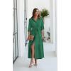 imageECOWISH Womens Maxi Shirt Dress  2026 Long Sleeve Button Casual Fall Aline Work Tiered Dresses with Belt and PocketsGreen