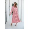 imageECOWISH Womens Maxi Shirt Dress  2026 Long Sleeve Button Casual Fall Aline Work Tiered Dresses with Belt and PocketsPink