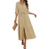 imageECOWISH Womens Maxi Shirt Dress  2026 Long Sleeve Button Casual Fall Aline Work Tiered Dresses with Belt and PocketsKhaki
