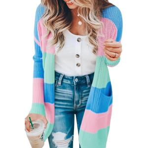 imageECOWISH Women Cardigan Sweaters Long Floral Striped Winter Fall Long Sleeve Open Front Cozy Knitted Daisy Fuzzy Coats Outwear68 Blue