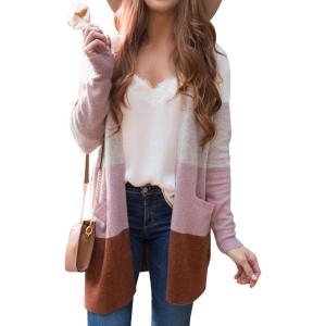 imageECOWISH Women Cardigan Sweaters Long Floral Striped Winter Fall Long Sleeve Open Front Cozy Knitted Daisy Fuzzy Coats Outwear861 Pink