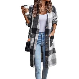 imageECOWISH Women Coat Trench Jacket  Winter Long Peacoat Fall MidLength Lapel Cardigan Overcoat with Pockets306 Black White