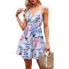 imageECOWISH Summer Dresses for Women 2026 VNeck Spaghetti Strap Bowknot Backless Sleeveless Lace Mini Swing Skater Dress3259 Blue Purple