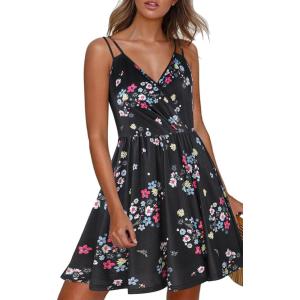 imageECOWISH Summer Dresses for Women 2026 VNeck Spaghetti Strap Bowknot Backless Sleeveless Lace Mini Swing Skater Dress3450 Blue