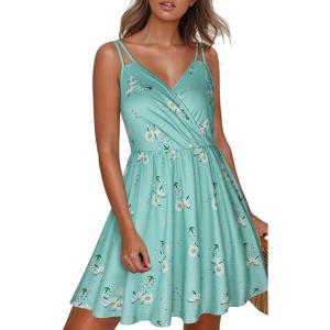 imageECOWISH Summer Dresses for Women 2026 VNeck Spaghetti Strap Bowknot Backless Sleeveless Lace Mini Swing Skater Dress3450 Green