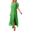 imageECOWISH Women Maxi Dresses Cocktail Party Wedding Guest Formal Pleated Long Dress Short Sleeve Slit Empire Waist Evening GownBrilliant Green