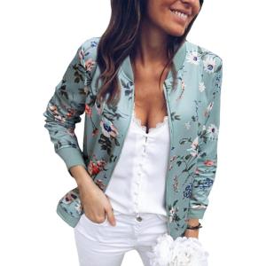 imageECOWISH Womens Casual Floral Zip Up Bomber Jacket Coat Lightweight Short Camo No Lining Outwear Tops Windbreaker with Pocket832 Green