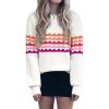 image:imageECOWISH Womens Sweater Rainbow Colorful Striped Sweaters Long Sleeve Crew Neck Color Block Casual Pullover Blouse Tops3474 Beige
