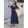 image:imageECOWISH Womens Summer Maxi Dresses 2026 Casual Flutter Short Sleeve Twist Front Long Flowy Wedding Guest Dress with Pockets482navy Blue